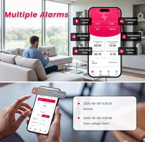 TONGOU WiFi Smart Window-type Current Transformer, 1-50A 100-240VAC, Smart Home Energy Accessory, with Power Monitoring in Tuya/Smart Life, Export/Clear Power Data, Alarm Function, FCC Certified, 1 PC in Saudi Arabia