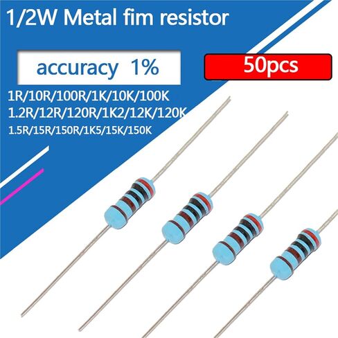 1/2W Metal Film Resistor 1 1.2 1.5 10 12 15 100 120 150 R K Ohm 1K2 1K5 1% 0.5W Five-Color Ring Resistance 1K 10K 100K 10R 50Pcs(5.6K) in Saudi Arabia