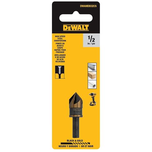 DEWALT Countersink Drill Bit, 1/2 in. High Speed Steel Countersink Bit for Wood, Metal, Plastic, 82 Degrees, Gold and Black (DWAMDB32CS) in Saudi Arabia