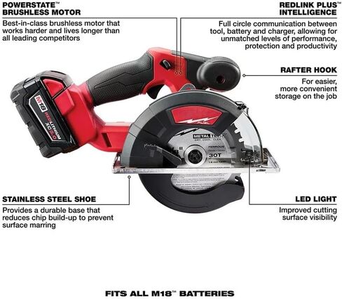 مناشير دائرية كهربائية مدمجة 2782-20 لميلووكي M18 18 فولت 5-3/8 بوصة منشار دائري لقطع المعادن بدون فرشاة-أداة عارية in Kuwait