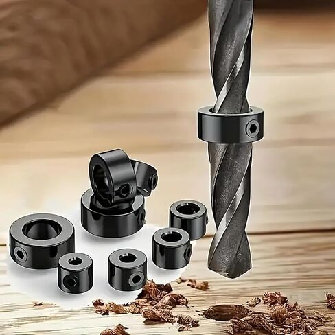 8 Pcs Adjustable Drill Depth Stop Collar Set Precision Guide Rings for Working and DIY Projects with Wrench Drill Depth Tool(Black) in Saudi Arabia