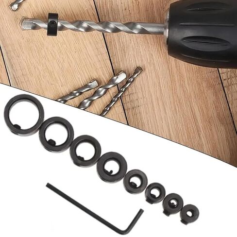 8 Pcs Adjustable Drill Depth Stop Collar Set Precision Guide Rings for Working and DIY Projects with Wrench Drill Depth Tool(Black) in Saudi Arabia