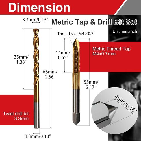 M4 x 0.7 صنبور لولبي ذو نقطة حلزونية ومجموعة رؤوس مثقاب ملتوية 3.3 مم، HSS 6542 وM35 أداة لولبية لآلة الكوبالت للفولاذ المقاوم للصدأ ومعالجة المعادن الصلبة in Saudi Arabia