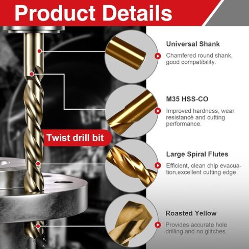 M4 x 0.7 صنبور لولبي ذو نقطة حلزونية ومجموعة رؤوس مثقاب ملتوية 3.3 مم، HSS 6542 وM35 أداة لولبية لآلة الكوبالت للفولاذ المقاوم للصدأ ومعالجة المعادن الصلبة in Saudi Arabia