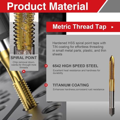 M4 x 0.7 صنبور لولبي ذو نقطة حلزونية ومجموعة رؤوس مثقاب ملتوية 3.3 مم، HSS 6542 وM35 أداة لولبية لآلة الكوبالت للفولاذ المقاوم للصدأ ومعالجة المعادن الصلبة in Saudi Arabia