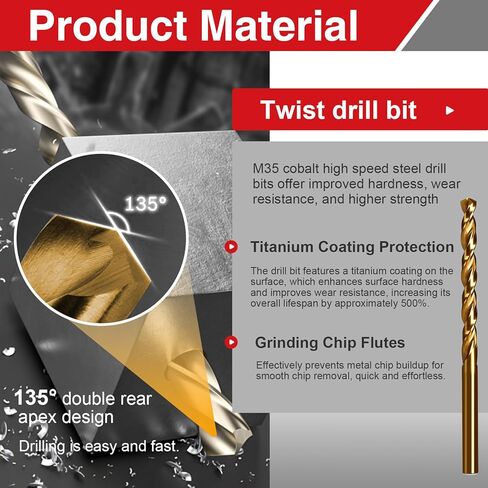 M4 x 0.7 صنبور لولبي ذو نقطة حلزونية ومجموعة رؤوس مثقاب ملتوية 3.3 مم، HSS 6542 وM35 أداة لولبية لآلة الكوبالت للفولاذ المقاوم للصدأ ومعالجة المعادن الصلبة in Saudi Arabia