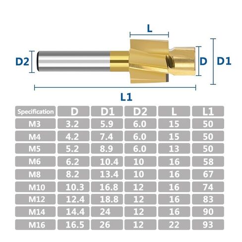 1pcs Countersink End Mill M6-M16 Counterbore TiN Coated 4 Flute HSS Pilot Slotting Cutter for Copper Aluminum Steel Cast Iron(M14) in Saudi Arabia