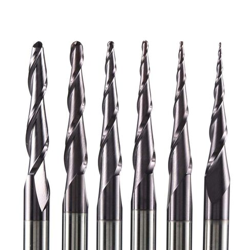 1pcs 6mm Shank Tapered Ball Nose End Mill R0.25-R2 Spiral CNC Router Bit 2-Flute Solid Carbide Milling Cutter for 2D and 3D Engraving(R0.5-30.5-D6) in Saudi Arabia