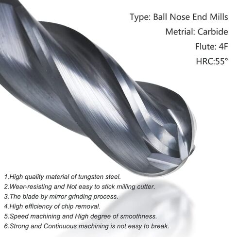 1pcs Ball Nose Carbide End Mill CNC Cutter Router Bits 4 Flute R0.5-R8 Spiral Milling Bit Machine Tool in Saudi Arabia