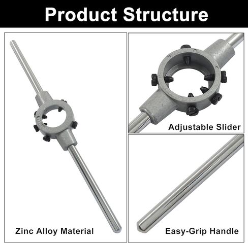 OSVJE Metric M12-M14 Die Round Die Stock Holder,Thread Tap Wrench Zinc Alloy Body Stock Holder with Additional Screws, Adjustable Removable Handle in Saudi Arabia