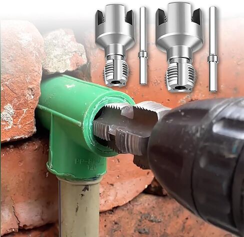 قطعتان من أداة خيط الأنابيب مزدوجة الوظائف لأنابيب PVC، مجموعة قوالب 1/2 بوصة 3/4 بوصة 1 بوصة، مثقاب كهربائي متوافق مع إصلاحات السباكة المنزلية، فضي in Saudi Arabia