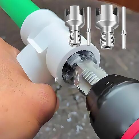 قطعتان من أداة خيط الأنابيب مزدوجة الوظائف لأنابيب PVC، مجموعة قوالب 1/2 بوصة 3/4 بوصة 1 بوصة، مثقاب كهربائي متوافق مع إصلاحات السباكة المنزلية، فضي in Saudi Arabia