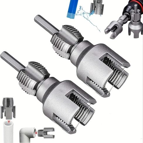 قطعتان من أداة خيط الأنابيب مزدوجة الوظائف لأنابيب PVC، مجموعة قوالب 1/2 بوصة 3/4 بوصة 1 بوصة، مثقاب كهربائي متوافق مع إصلاحات السباكة المنزلية، فضي in Saudi Arabia