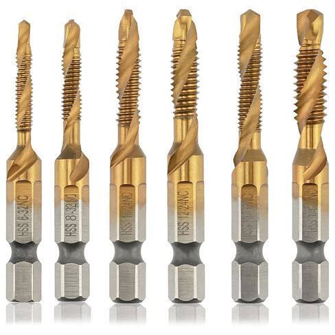 Cinrusge 6 Packs Combination Drill & Taps Bit Set, HSS Titanium Coated Tap Drills Threading Tapping and Drilling in Metric Size M3 M4 M5 M6 M8 M10 in Kuwait
