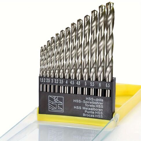 13-Piece Twist Drill Bit Set (1.5mm - 6.5mm) - Stainless Steel and Hard Metal, Uncoated, Traditional Twist Spiral, Hexagonal Shank, Precision & Durable Drill Bits for Metalworking in Saudi Arabia
