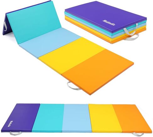 8 FT Folding Gymnastics Gym Exercise Aerobics Mat, 8’x 2’ x 2" PU Leather Tumbling Mats for Stretching Yoga Cheerleading Martial Arts, Play in Kuwait