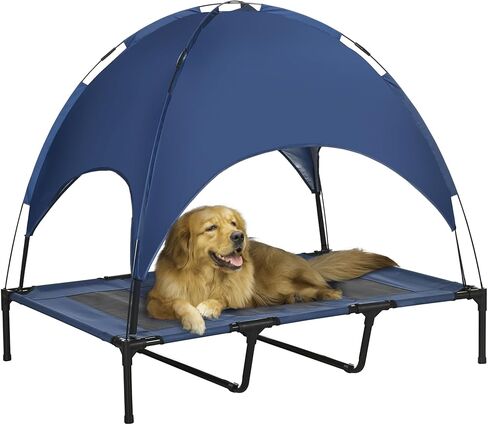 PawHut Elevated Dog Bed with Removable Canopy, Outdoor Dog Cot with UV Protection Canopy Shade, 30 inch Pet Bed for Camping, Gray in Kuwait