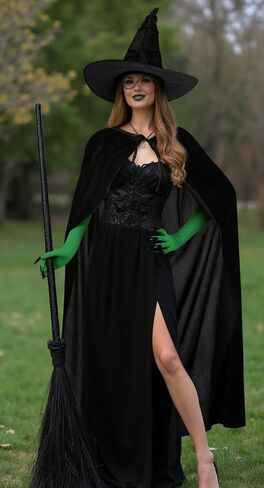 5 Pcs Wicked Witch Costume Women Green Witch Movie Cosplay Halloween Witches Hat, Cape, Glasses, Gloves Accessories Set in Saudi Arabia