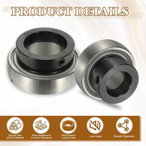 uxcell 2Pcs SA205-014 Insert Bearing 0.9" Bore, Spherical Insert Bearing Chrome Steel (GCR15) with Eccentric Locking Collar in Saudi Arabia