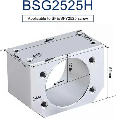PXFOCOYD بلامر كتلة تحمل الكرة المسمار BallNut مقعد كبير الرصاص 1 قطعة BSG2525H الجوز الإسكان الجوز حامل ل SFE2525 / SFY2525 BallScrew آلات لأجزاء CNC in Kuwait