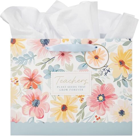 WITH LOVE Fabulous Happy Mother’s Day Gift Bag for Mom’s, Tissue Paper Included, Inspirational Event/Party Supplies, Purple & Coral Poppy Florals w/Gold Detailing, Large Landscape, 12.5" x 10" x 3.9" in Kuwait
