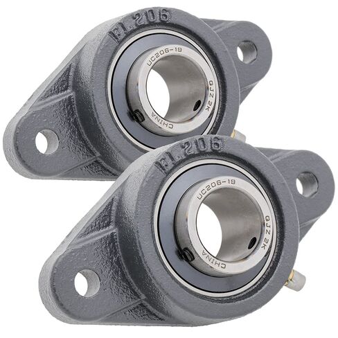 [2-Pack] UCFL206-19 - 2-Bolt Flange-Mount Ball Bearing Unit, Insert Bearing UC206-19, Cast Iron Housing FL206, Bore 1.1875", Set Screw Locking, Contact with Flinger Seal, Bolt Hole Size 11.5mm in Kuwait