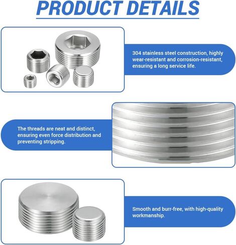 Internal Hex Head Pipe Fitting, 20PCS G1/8" Male 304 Stainless Steel Countersunk Pipe Plug Fitting for Sealing Water Pump Port Intake Manifold Port Engine Block Hole in Saudi Arabia