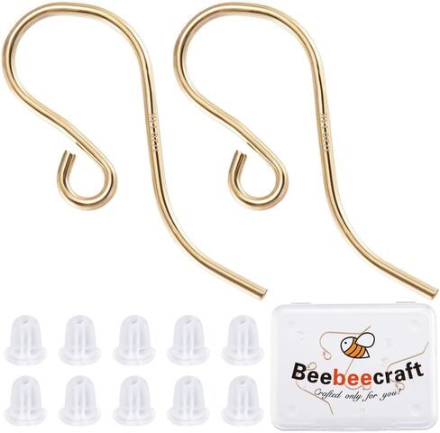 Beebeecraft 1 Box 6pcs مسطحة القرط - السنانير 14K من النحاس المملوءة بالذهب المملوءة بالمرات الخطافات الفرنسية مع لفائف و 10 ٪ من صواميل الأذن البلاستيكية لصنع المجوهر in Saudi Arabia
