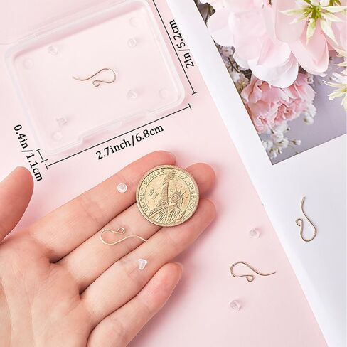 Beebeecraft 1 Box 6pcs مسطحة القرط - السنانير 14K من النحاس المملوءة بالذهب المملوءة بالمرات الخطافات الفرنسية مع لفائف و 10 ٪ من صواميل الأذن البلاستيكية لصنع المجوهر in Saudi Arabia