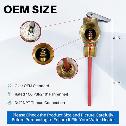 Lrichy Upgrade 3/4" NPT Thread 210°F 150 PSI Temperature Pressure Relief Valve for Suburban RV Water Heaters, Thickened Brass Safety Valve for Hot Water Heaters and Tanks with Extended Probe in Saudi Arabia