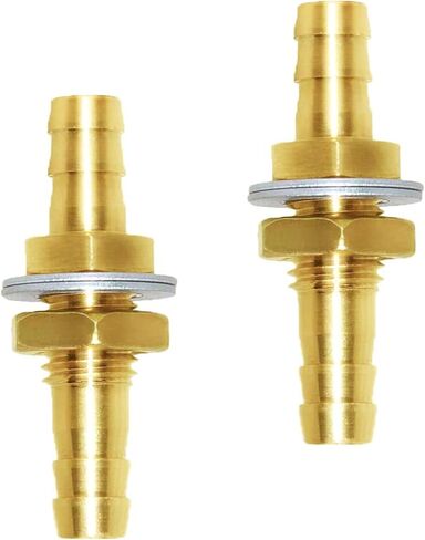 NICOLEKAY 2pcs 1/4" Hose Barb Thru-Bulk Head Hex Union Brass Fitting with Flat Washer Gasket Water/Fuel/Air in Saudi Arabia
