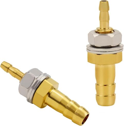 NICOLEKAY 2pcs 1/4" Hose Barb Thru-Bulk Head Hex Union Brass Fitting with Flat Washer Gasket Water/Fuel/Air in Saudi Arabia