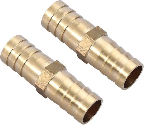 Qiilu Brass Connector - Brass Barbed Straight 2-Way Pipe Connector Tube Joiner Fitting 6/8/10/12/14/16/20mm - Air Water Oil Gas Fuel Compatibility (14mm(2pcs)) in Saudi Arabia
