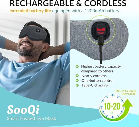 قناع العين المسخن اللاسلكي مع 3 درجات حرارة قابلة للتعديل، قابل لإعادة الشحن عبر USB-C، ضغط دافئ مهدئ للعيون الجافة، تخفيف إجهاد العين والاسترخاء قبل النوم in Saudi Arabia