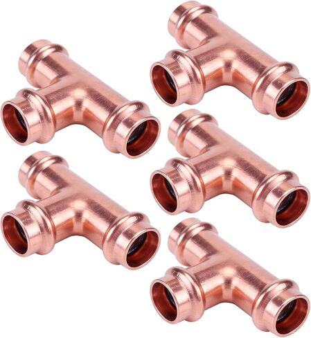 ROGVOC Copper Press Fittings Equal Tee, 10-Pcs 1/2 x 1/2 x 1/2 inch Heavy Duty Pro Press Fittings, P x P x P for Copper Fitting Connection, NSF 61 & 372, cUPC Certified in Saudi Arabia