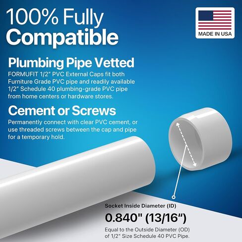 FORMUFIT F012EEC-WH-10 PVC External End Cap, Furniture Grade, 1/2" Size, White (Pack of 10) in Saudi Arabia