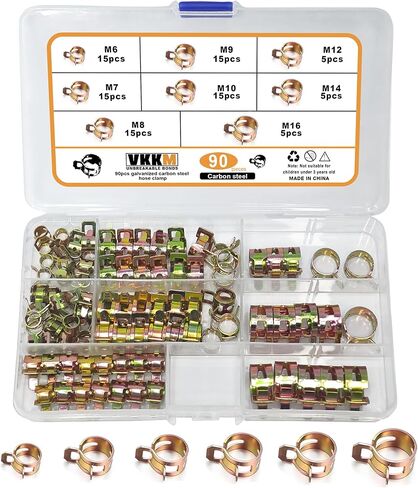 90Pcs 6-16mm Fuel Line Spring Band Hose Clamps Assortment Kit, Galvanized Carbon Steel Vacuum Hose Clip, Constant Tension Steel Clamps for Vacuum Hoses, Fuel Lines and Silicone Hoses in Saudi Arabia
