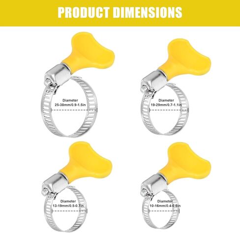 4Pcs Yellow Stainless Steel Hose Clamps, Adjustable Thumb Screw Key Style Worm Gear Hose Clamps for Plumbing and Automotive Applications in Saudi Arabia