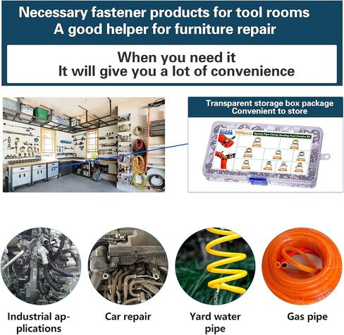 108 قطعة من مشابك الأنابيب الزنبركية من ASKWAY، مع أدوات مشبك الأنابيب الزنبركية، 9 مقاسات 6-18 مم مشابك خرطوم زنبركية، تستخدم لتثبيت واجهات الخراطيم في السيارات والبحرية والبستنة والتطبيقات الصناعية (1، ألوان) in Kuwait