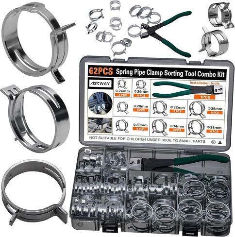 مشابك أنابيب زنبركية 340 قطعة، مع أدوات مشبك أنابيب زنبركية، 12 مقاسًا 6-22 مم مشابك خرطوم زنبركية، تستخدم لإصلاح واجهات الخراطيم في السيارات والبحرية والبستنة والتطبيقات الصناعية in Kuwait