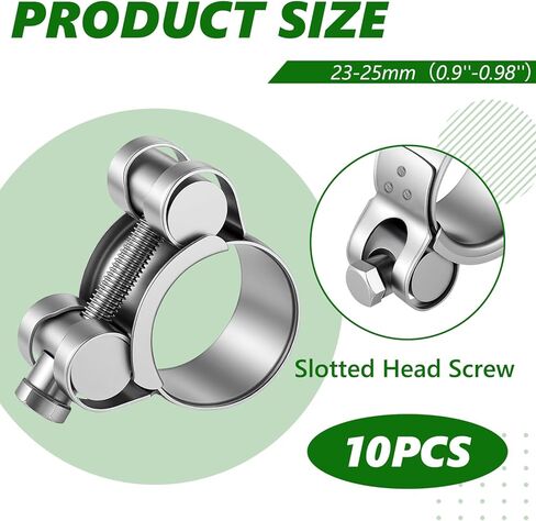10 Pack 23-25 mm T-bolt Hose Clamps Kit Heavy Duty 0.91-0.98" 304 Stainless Steel Adjustable T Track Clamp Rust Prevention for Radiator Constant Tension Heater Diesel Exhaust in Saudi Arabia