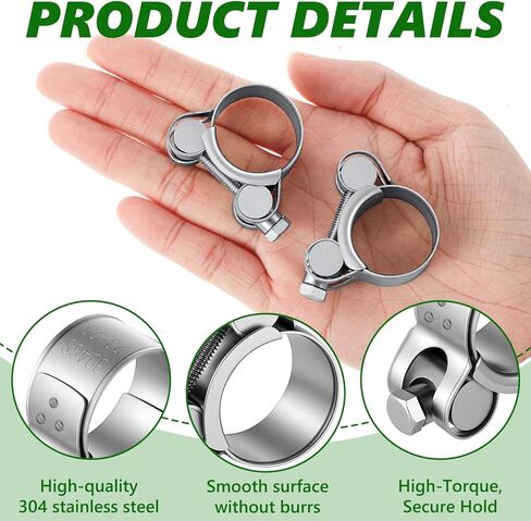10 Pack 23-25 mm T-bolt Hose Clamps Kit Heavy Duty 0.91-0.98" 304 Stainless Steel Adjustable T Track Clamp Rust Prevention for Radiator Constant Tension Heater Diesel Exhaust in Saudi Arabia