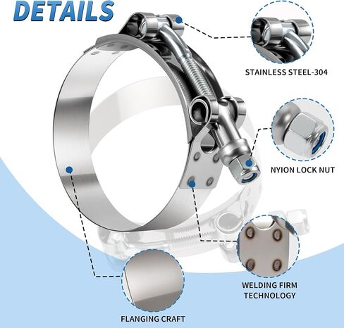 مجموعة مشابك خرطوم T-Bolt مكونة من 16 قطعة من مشابك خرطوم المبرد شديدة التحمل 304 من الفولاذ المقاوم للصدأ مقاس 1 بوصة (32-37 مم) إلى 3 بوصة (78-84 مم) in Saudi Arabia