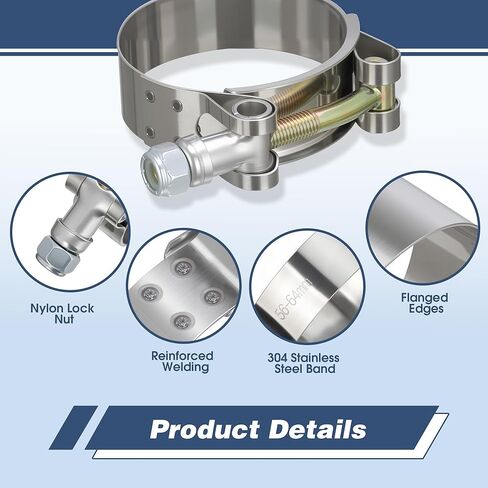 PanjinHub 20 حزمة 6 أحجام T-Bolt خرطوم المشابك مجموعة، نطاق العمل 28-64mm ل0.75 "- 2" معرف خرطوم، 304 الفولاذ المقاوم للصدأ الثقيلة المبرد توربو تناول المبرد المشابك in Saudi Arabia