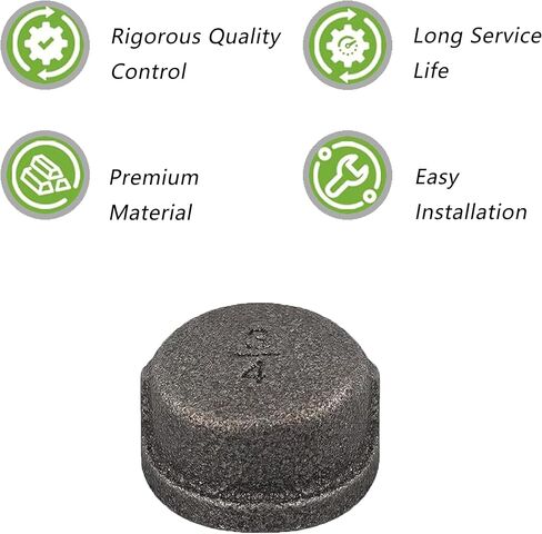 3/4 Inch Malleable Cast iron Pipe Cap Fittings - Vintage DIY Industrial Shelving Industrial Decor Furniture DIY 6-Pack in Saudi Arabia