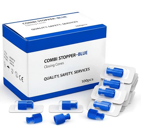 Fiwochic 100 Pack Luer Stopper Blue Closing Cones Dual Male-female Individually Packaged Sterile Luer Replacement Cap for Male/female Connectors Syringes Tips Iv Admin Sets in Saudi Arabia