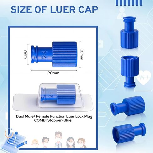 Fiwochic 100 Pack Luer Stopper Blue Closing Cones Dual Male-female Individually Packaged Sterile Luer Replacement Cap for Male/female Connectors Syringes Tips Iv Admin Sets in Saudi Arabia