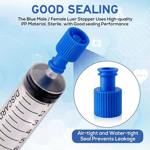 Fiwochic 100 Pack Luer Stopper Blue Closing Cones Dual Male-female Individually Packaged Sterile Luer Replacement Cap for Male/female Connectors Syringes Tips Iv Admin Sets in Saudi Arabia