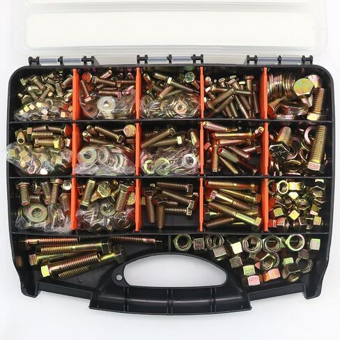 Quibbay 976pcs Nuts and Bolts Assortment Kit, Grade 8.8 Metric Bolt Assortment with Assorted Nuts and Washers, Heavy Duty M6 M8 M10 M12 Hex Bolts and Nuts Kit, Yellow Zinc Plated, Length from 16-50mm in Saudi Arabia