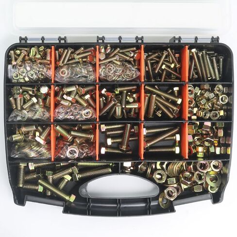 Quibbay 976pcs Nuts and Bolts Assortment Kit, Grade 8.8 Metric Bolt Assortment with Assorted Nuts and Washers, Heavy Duty M6 M8 M10 M12 Hex Bolts and Nuts Kit, Yellow Zinc Plated, Length from 16-50mm in Saudi Arabia